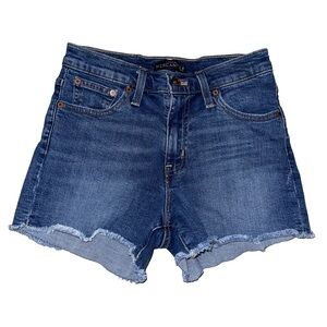 J Crew Mercantile Size 24 Medium Wash High Rise Raw Hem Denim Jean Shorts